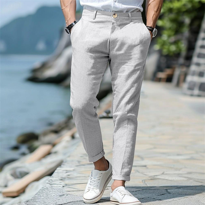 Pantalon d'été en lin pour homme, coupe droite