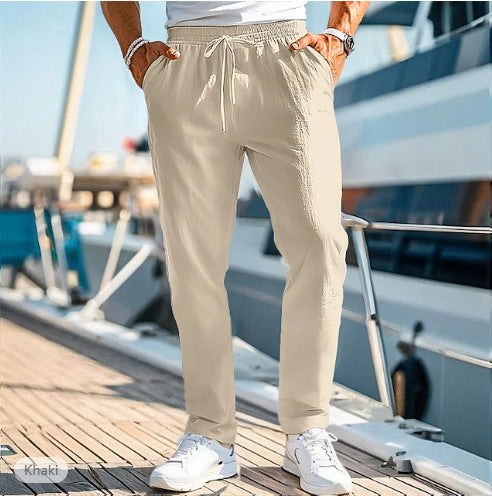 Pantalon d'été pour homme, taille élastique, coupe droite