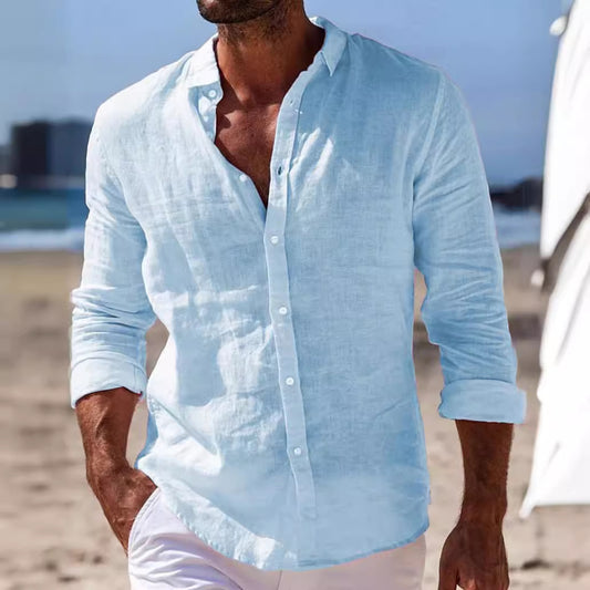 Chemise décontractée en coton et lin pour homme