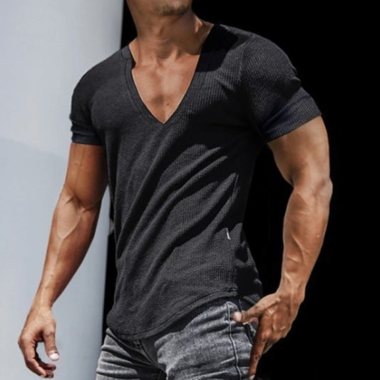 T-shirt col V pour homme, style décontracté