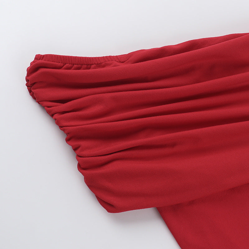 Haut femme plissé ajusté à épaules obliques