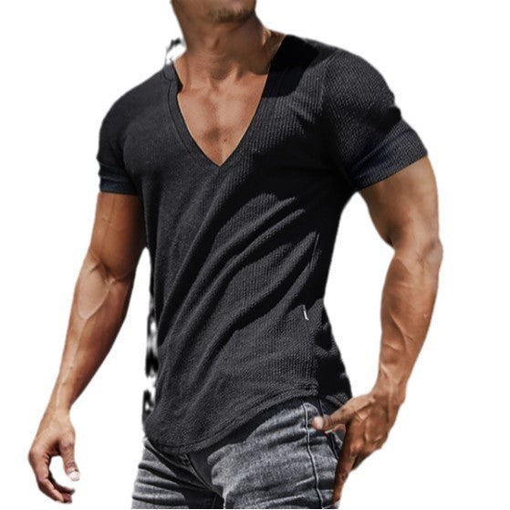 T-shirt col V pour homme, style décontracté
