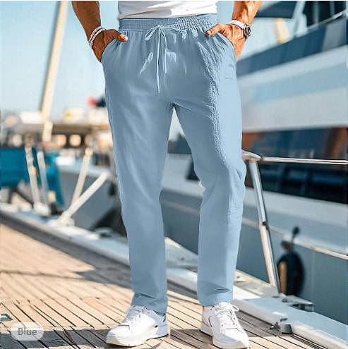 Pantalon d'été pour homme, taille élastique, coupe droite