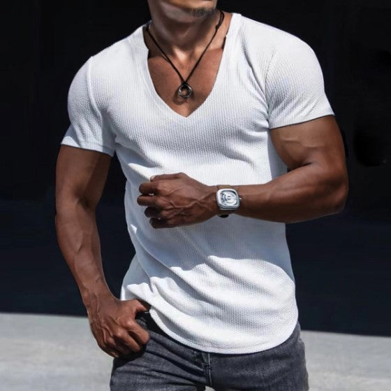 T-shirt col V pour homme, style décontracté