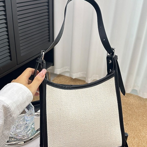 Sac à main en toile, grande capacité, avec coutures assorties