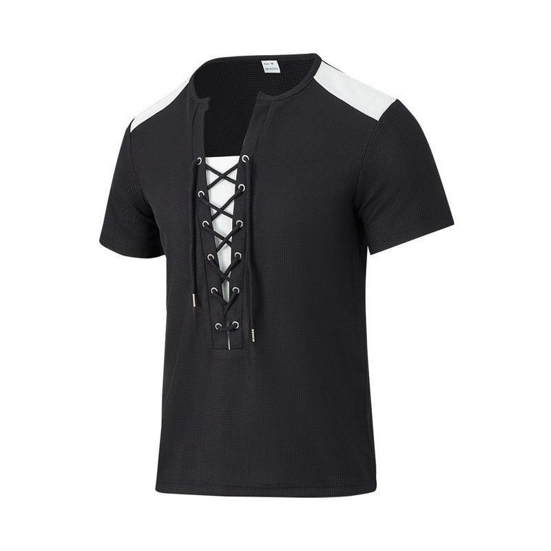 Pull d'été décontracté à manches courtes et col rond avec coutures multicolores