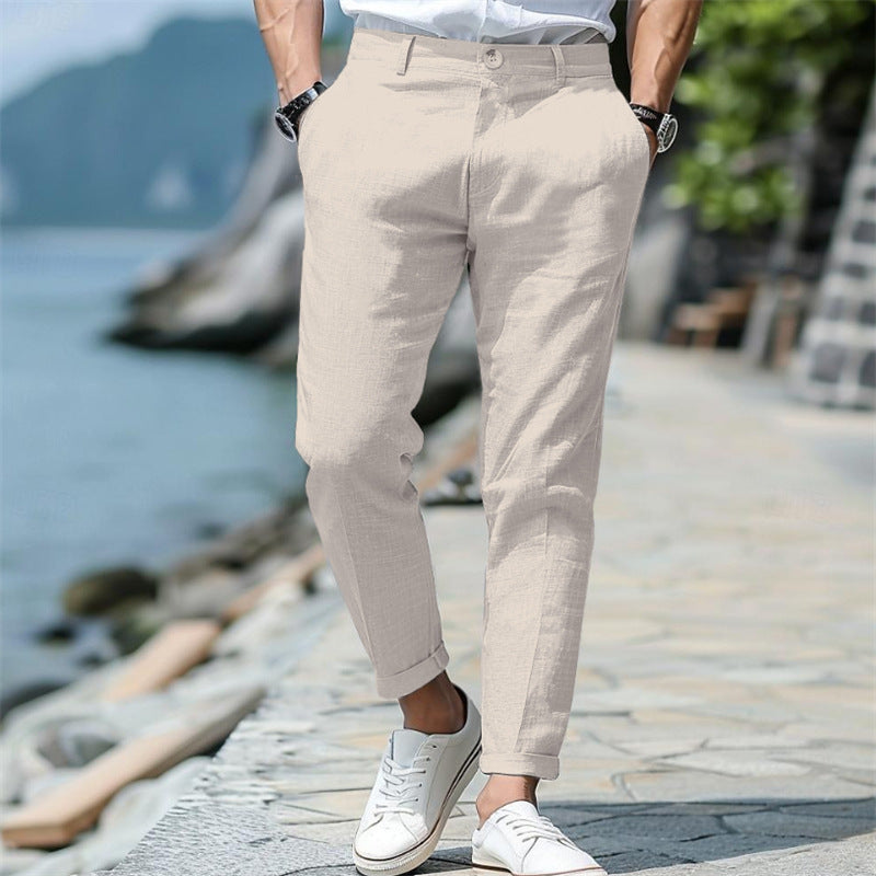 Pantalon d'été en lin pour homme, coupe droite